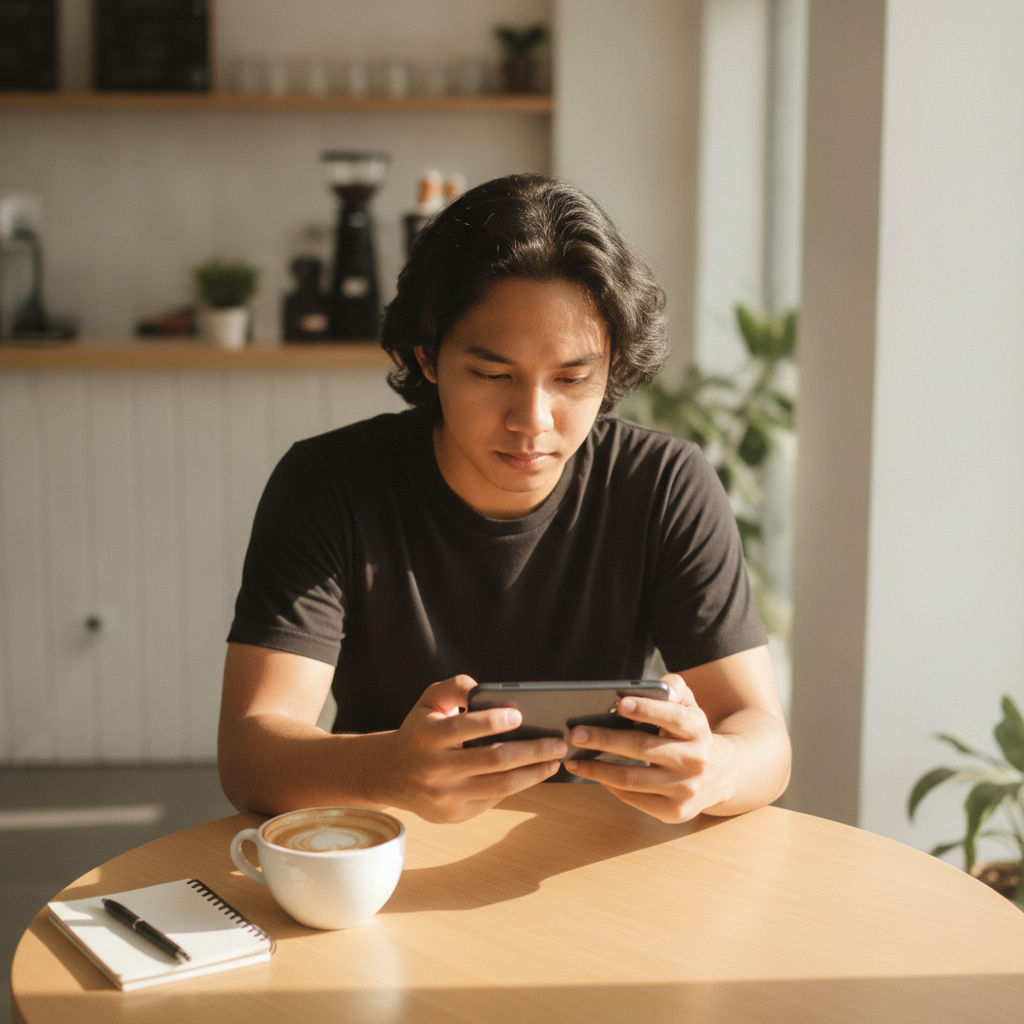 Filipino player holding smartphone ready to start online casino gaming